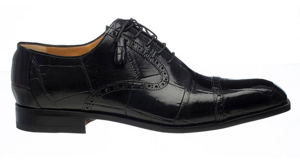 Mens Black Italian Alligator Shoes Ferrini Cap Toe Shoe - 9