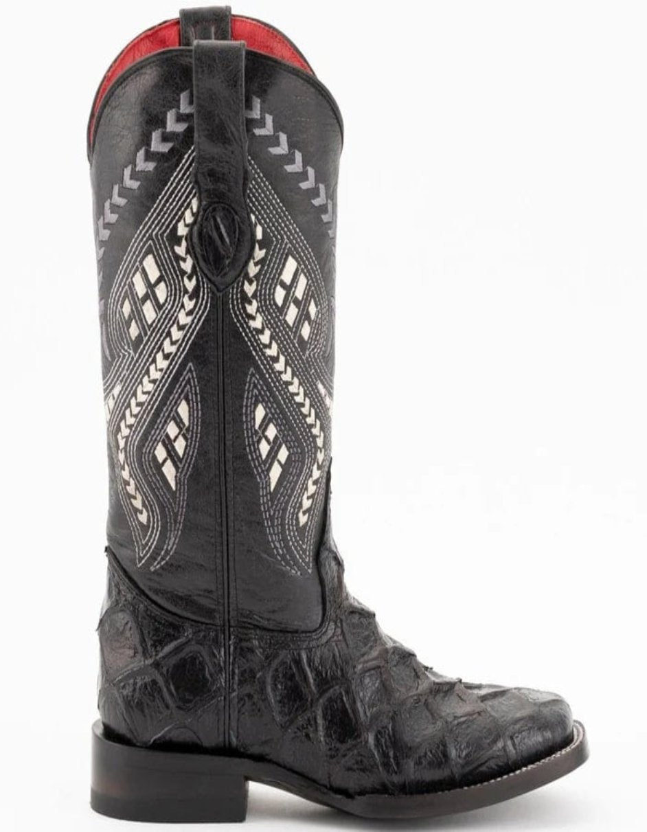 Ferrini Women's Bronco Square Toe  Pirarucu Fish Print Boots - 6B