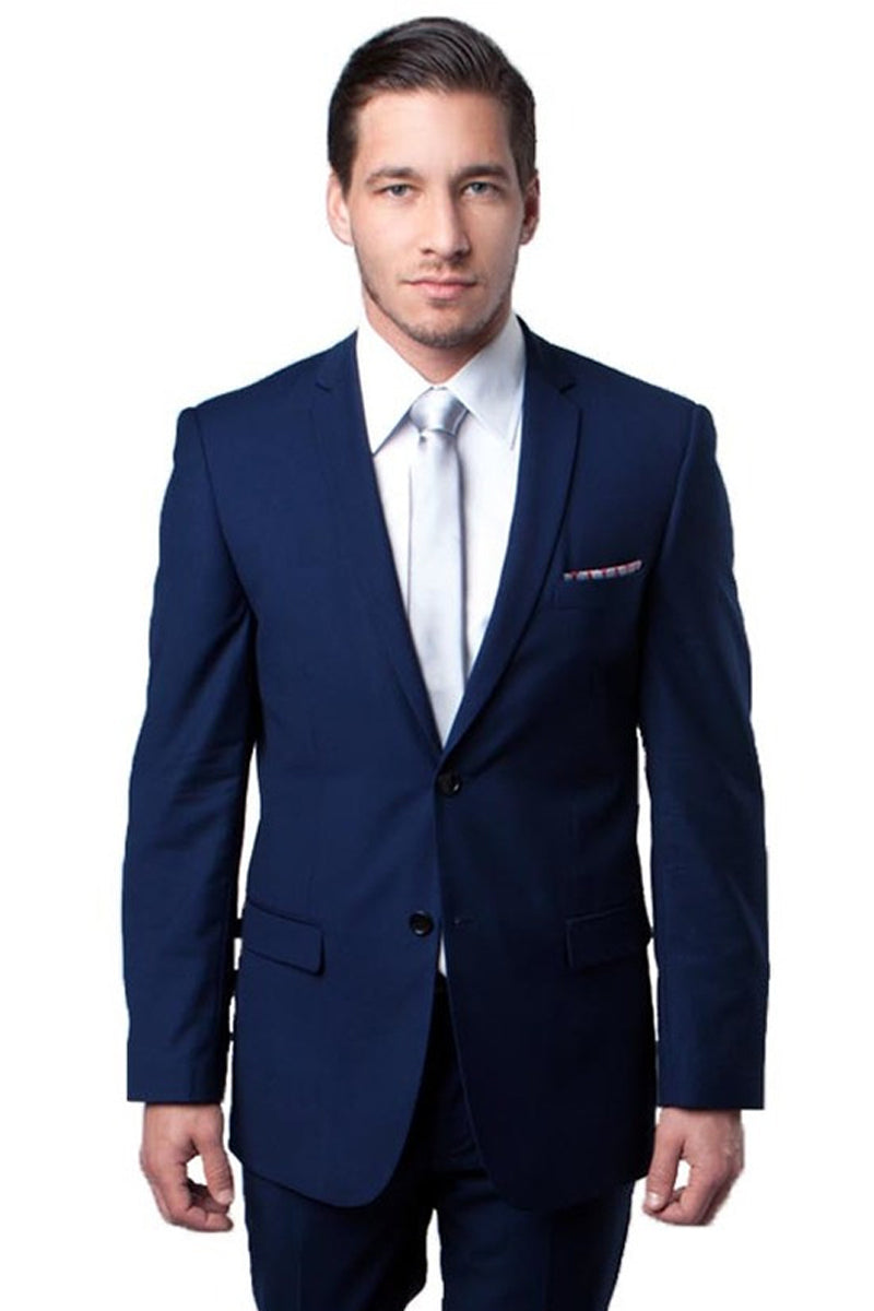 "Dark Blue Slim Fit Men's Wedding Suit - Basic 2 Button Style" - 34 Short