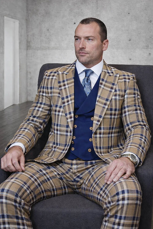Statement Mens 100% Wool 3-Piece Suit Vibrant Color Contrast Modern Fit