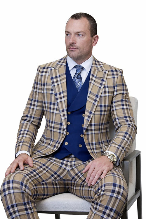 Statement Mens 100% Wool 3-Piece Suit Vibrant Color Contrast Modern Fit