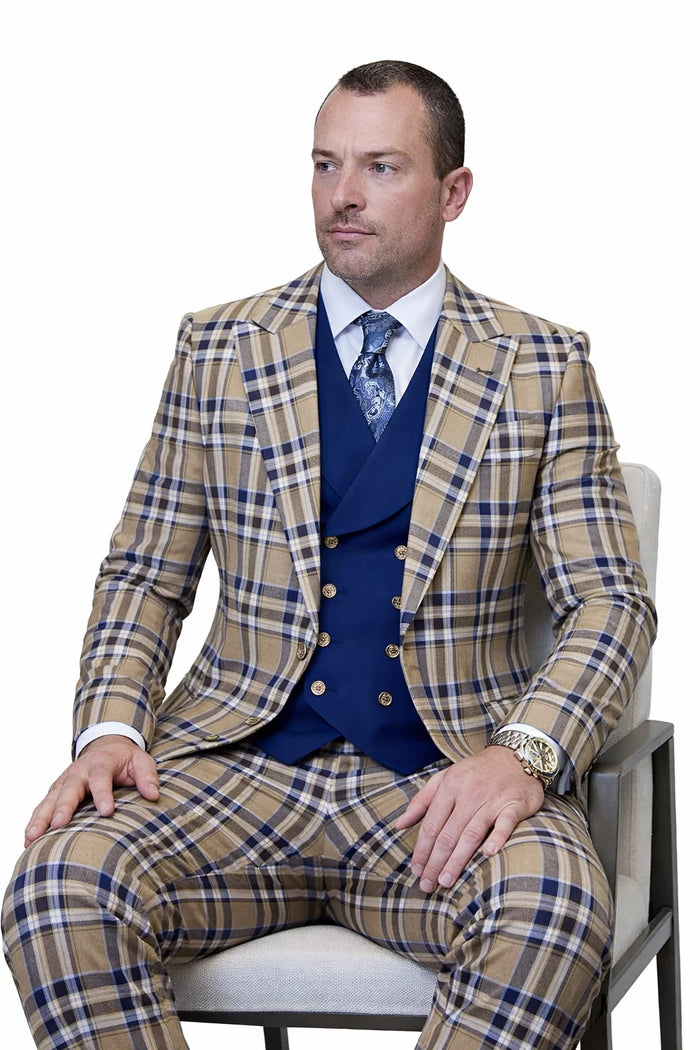 Statement Mens 100% Wool 3-Piece Suit Vibrant Color Contrast Modern Fit