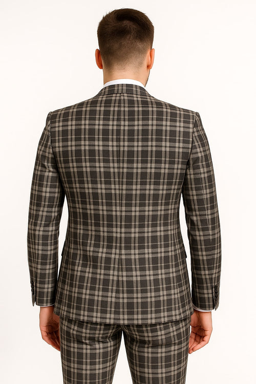 Men's Black and White Plaid Three-Piece Suit â€“ Modern Slim Fit Tuxedo for Church and Business