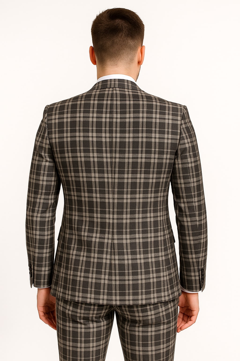 Men's Black and White Plaid Three-Piece Suit â€“ Modern Slim Fit Tuxedo for Church and Business