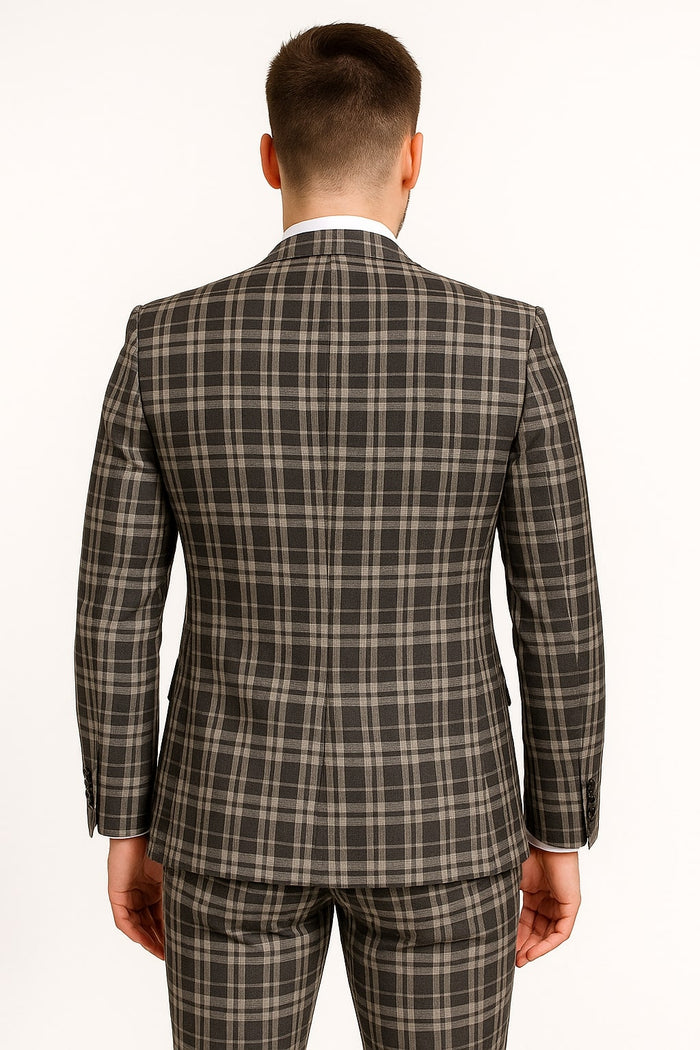 Men's Black and White Plaid Three-Piece Suit â€“ Modern Slim Fit Tuxedo for Church and Business