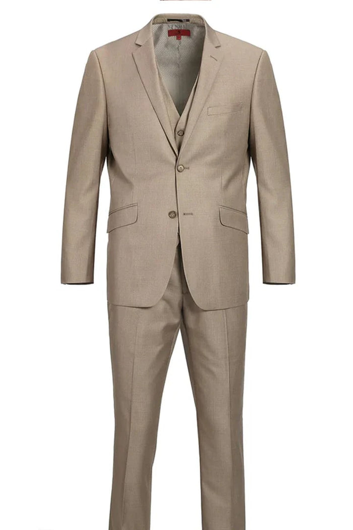 Cheap Priced Suit- Mens Basic Two Button Classic Fit Taupe Suit With Optional Vest