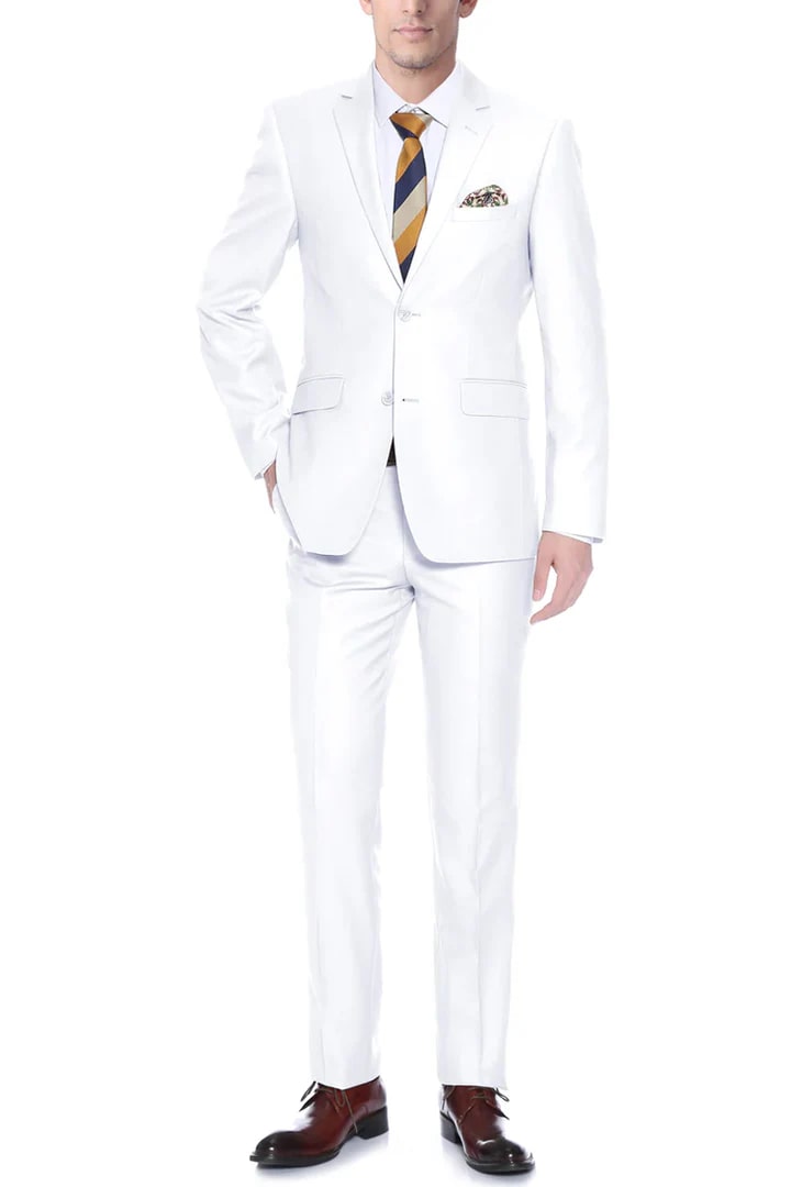 Cheap Priced Suit Mens Basic Two Button Classic Fit White Suit - 38 Short Jacket+32 Waist Adjustable 28to34)(Height: 5 4 to5 7 )(Neck  15-16.5)S-M)