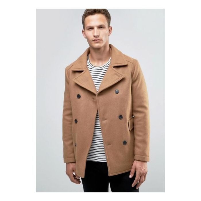 Men's camel wool peacoat best sale