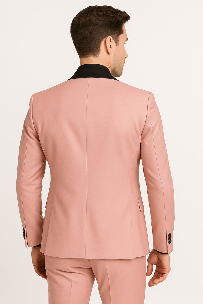 Men's Light Pink 3-Piece Tuxedo Suit with Black Satin Shawl Lapel â€“ Formal Wear - Ultra Slim Fitted in Blush color