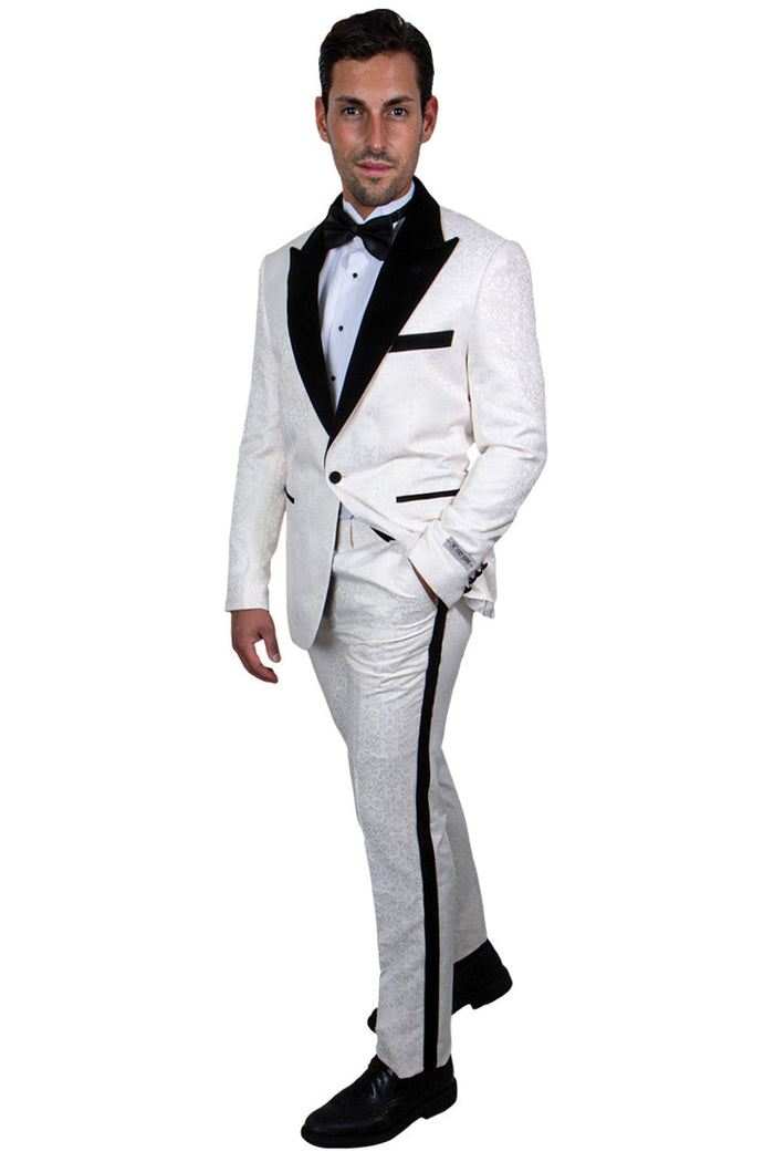 "Stacy Adams Men's Paisley Tuxedo - Ivory & Black for Prom 2026 & Wedding"