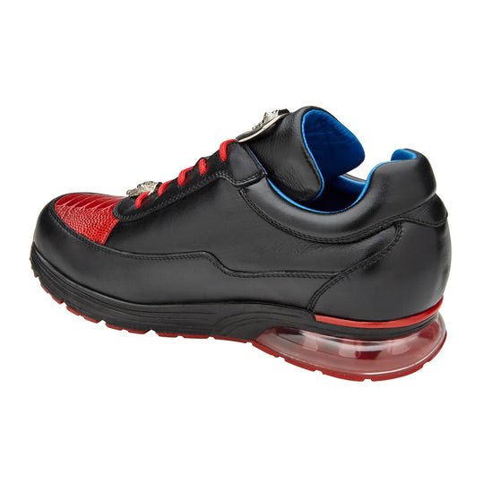Men's Belvedere Flash Calf & Ostrich Leg Sneaker in Black & Red - 11-M