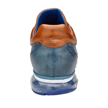 Men's Belvedere Flash Calf & Ostrich Leg Sneaker in Camel & Blue - 9-M