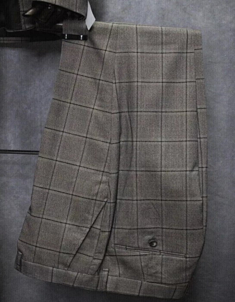 Mens Two Button Notch Lapel Plaid Pattern Suit Tan ~ Brown - 34 Short or Extra Small