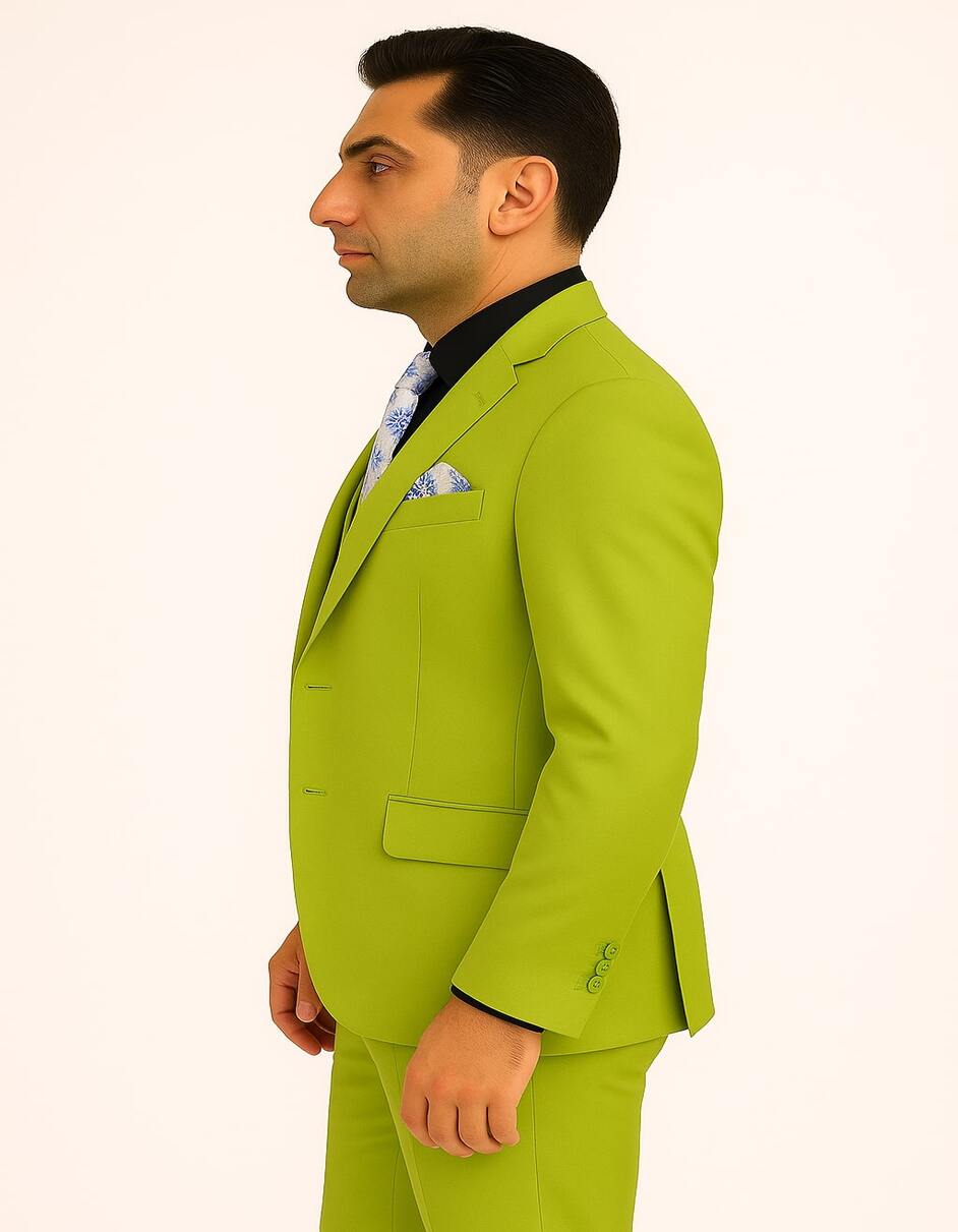 Men's Lime Green Three-Piece Suit with Floral Tie – Slim Fit Tuxedo for Weddings & Parties - 52 Regular Jacket+46 Waist Adjust 42to48)Height: 5'7"-6')(Neck 18.5-20:XXL-XXXL