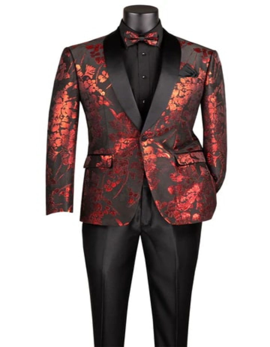 Floral Fusion Red Tuxedo Jacket Separates