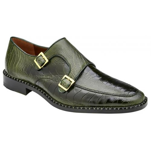 Belvedere Valiente Antique Forest Green Genuine Ostrich Leg Double Monk Strap Shoes - 6