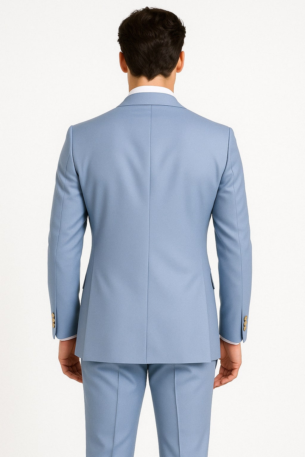 Mens Light Blue Double-Breasted Suit with Gold Buttons – Slim Fit 2-Piece Formal Set in Sky Blue Color - 34 Short or Extra Small