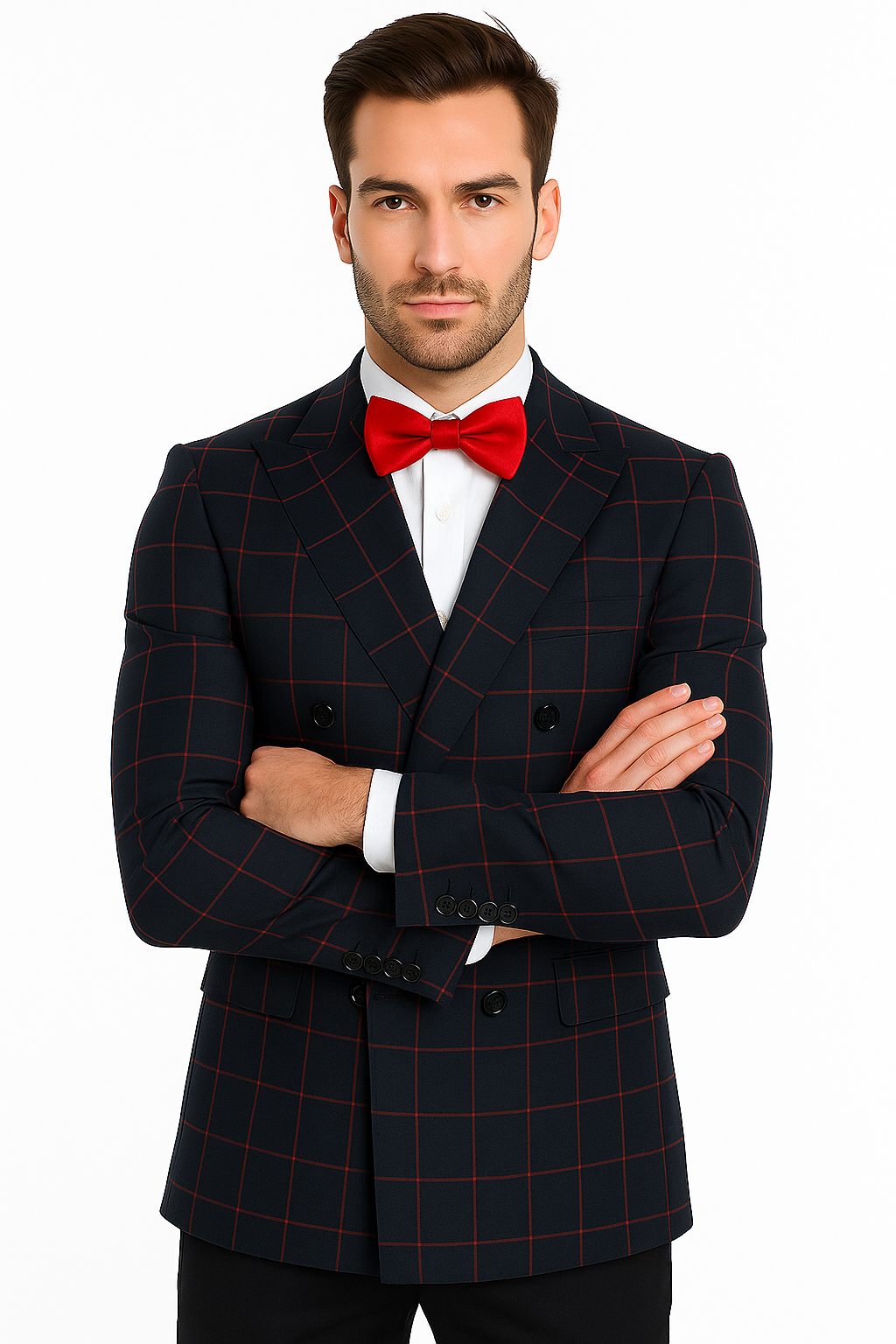Double Breasted Suit in Black and Red Plaid Window Pane Suit - Gangster Suit 1920s Suit - 34 Short or Extra Small