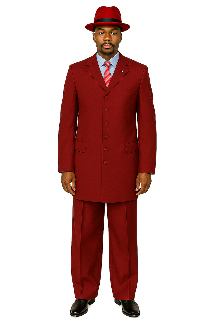 Zoot Suit - Mens 2PC Classic Long Fashion Burgundy Zoot Suit