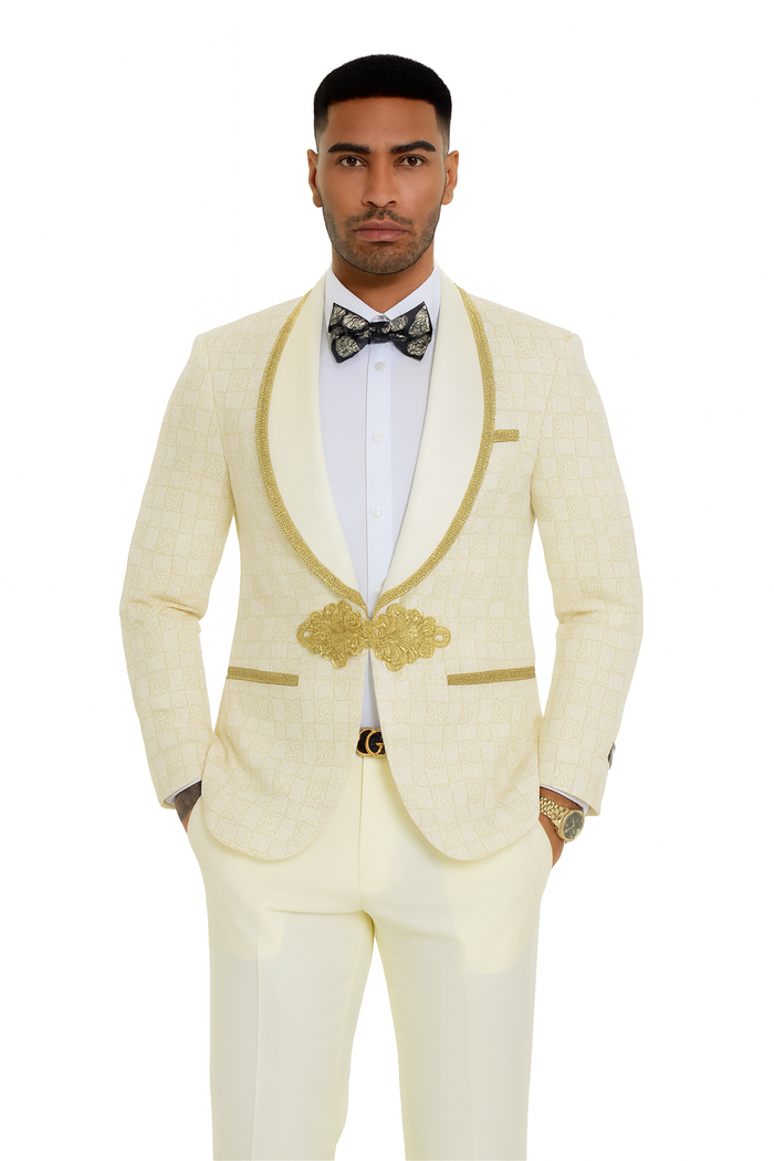 2026 Ivory and Gold 2pc Men's Prom 2026 Suit by Tazzio