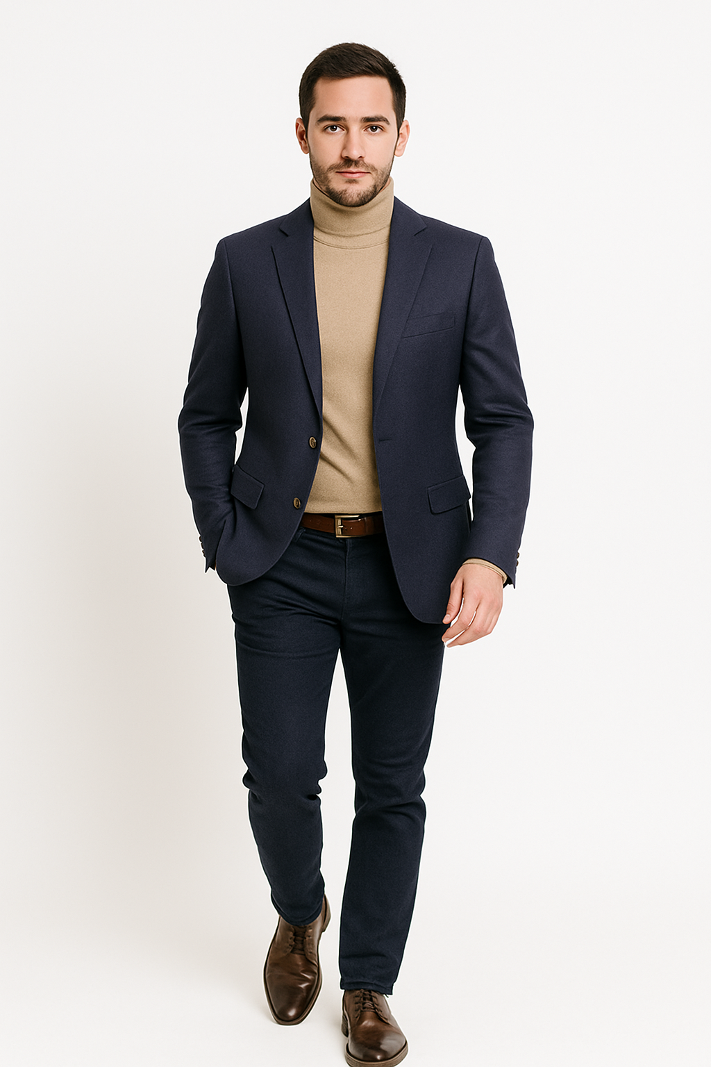Mens Two Button Navy Cashmere Jacket with Notch Lapel - 36 Short