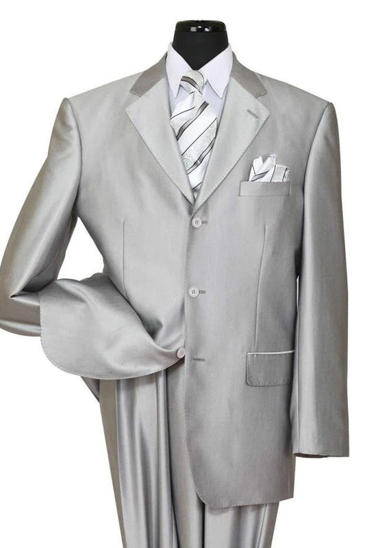 "Sharkskin Suit Men's Classic Fit 3-Button in Silver Grey"