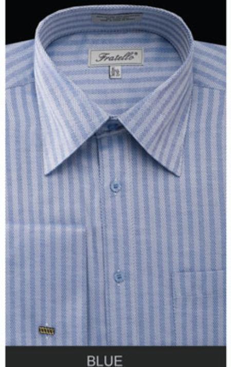 Fratello French Cuff Blue - Herringbone Tweed Stripe Big And Tall Sizes 18 19 20 21 22 Inch Neck Men's Dress Shirt - 22.5" Neck /36-37" Sleeve