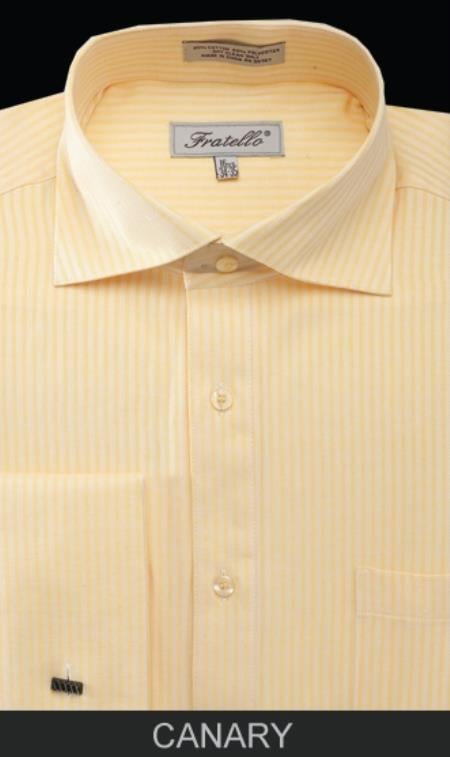 Men's Canary Straight Collar French Cuff Dress Shirt - Striped Dress Shirt - Mens Pinstripe Dress Shirt - Medium 15.5” Neck / 34-35” Sleeve