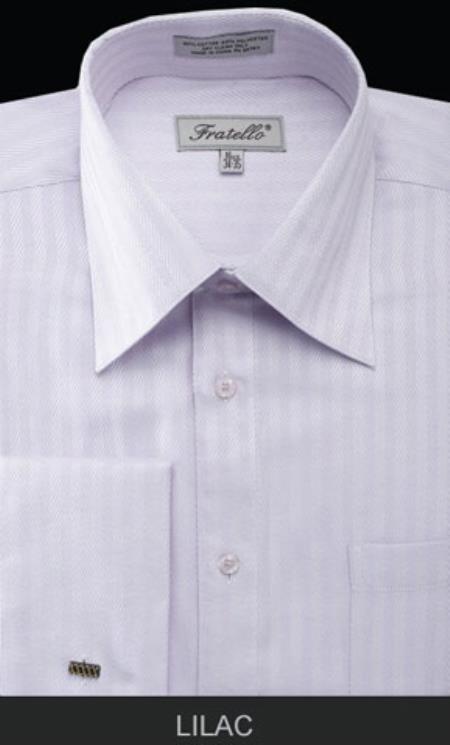 Fratello French Cuff Lilac - Herringbone Tweed Stripe Big And Tall Sizes 18 19 20 21 22 Inch Neck Men's Dress Shirt - 22.5" Neck/36-37" Sleeve