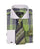 Plaid Window Pane Pattern Long Sleeve White Collar Two Toned Contrast Tie Set French Cuffed Lime Men's Dress Shirt