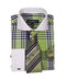 Plaid Window Pane Pattern Long Sleeve White Collar Two Toned Contrast Tie Set French Cuffed Lime Men's Dress Shirt