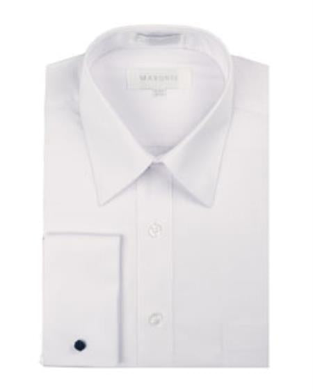 White Pointed Collar French Cuff Men's Dress Shirt - Medium 15.5" Neck 34-35 Sleeve