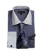 Men's White Collared French Cuffed Navy Dress Shirt & Tie Set