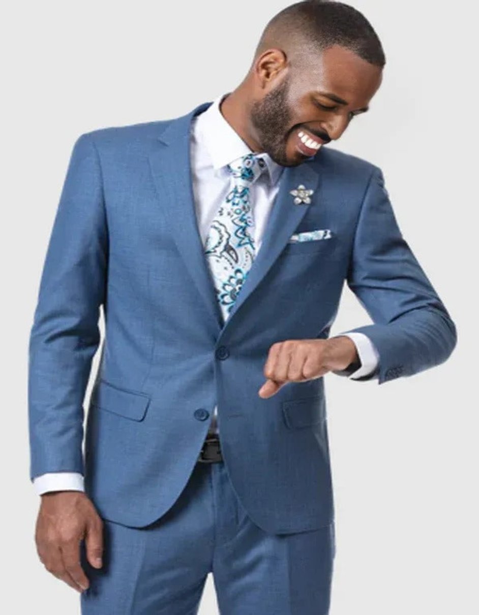 Missionary Mormon Quality Suit - Business Peak Lapel Style in Color Blue