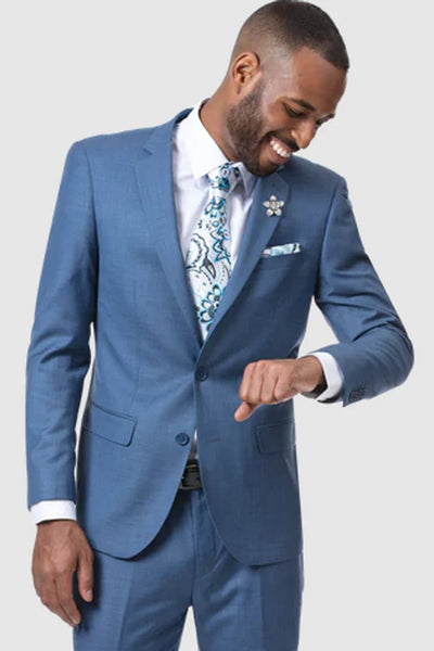 Cheap Priced Suit - Mens Two Button Modern Fit Sharkskin Weave French Blue Suit