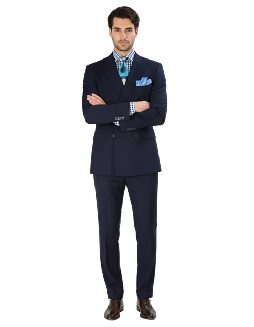 Double Breasted Suits - Vested Suits Wool Fabric - Apolo King Brand - Navy Suit