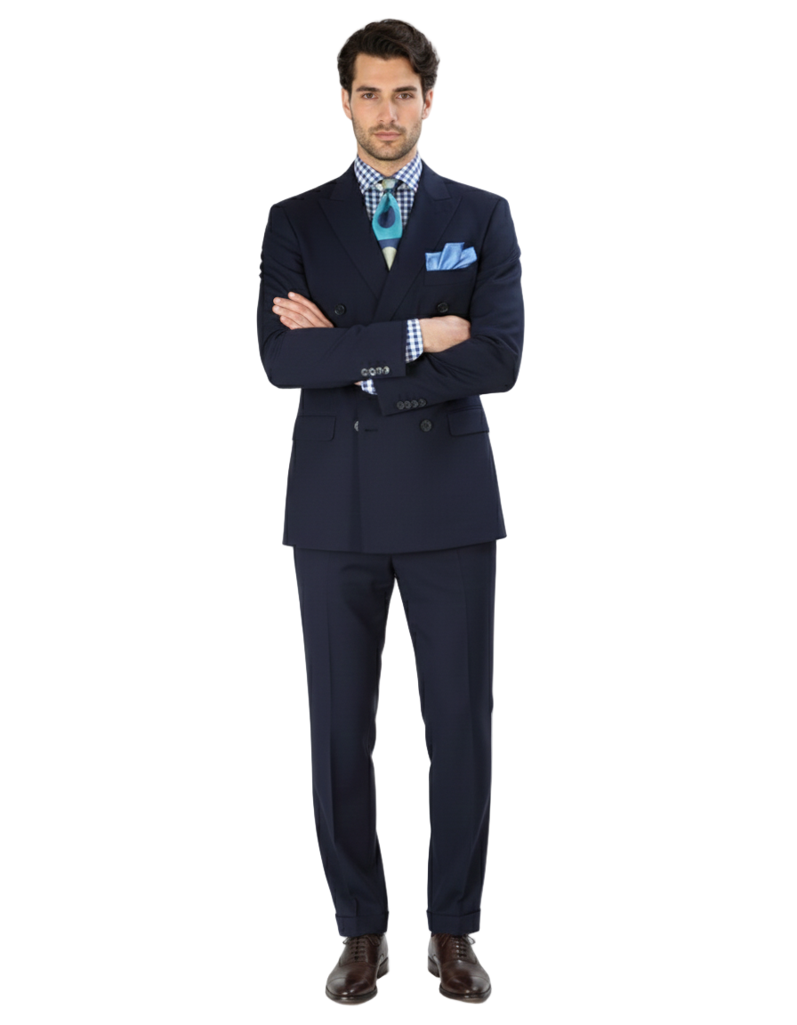 Double Breasted Suits - Vested Suits Wool Fabric - Apolo King Brand - Navy Suit - 34 Short or Extra Small