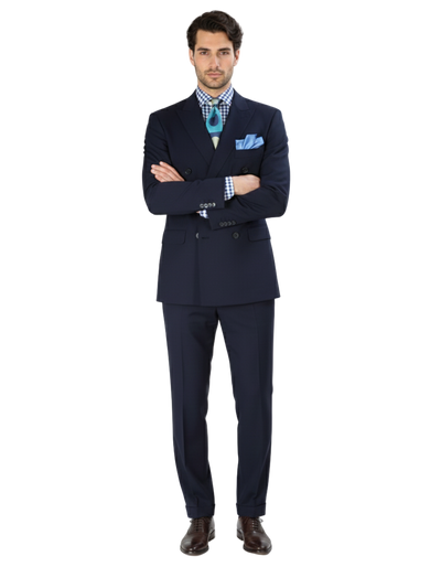 Double Breasted Suits - Vested Suits Wool Fabric - Apolo King Brand - Navy Suit