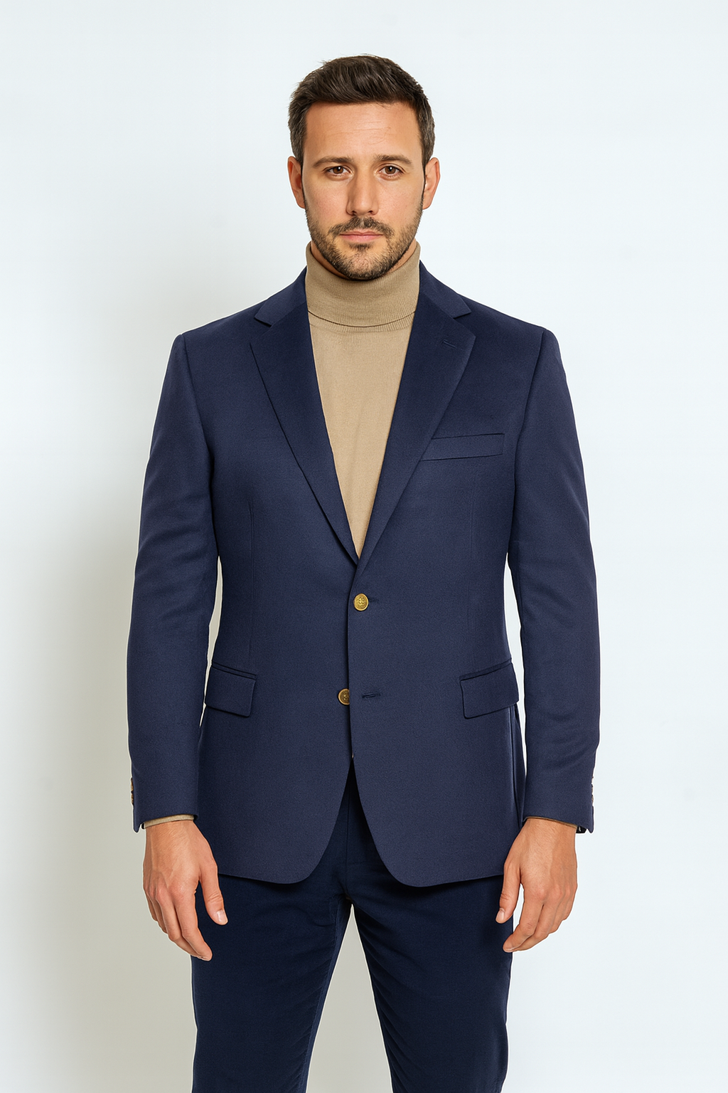 Mens Two Button Navy Cashmere Jacket with Notch Lapel - 36 Short