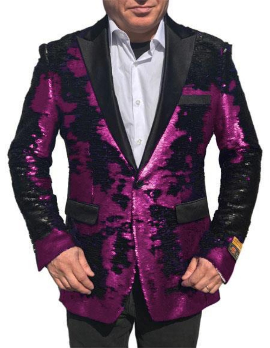 Sequin Tuxedo - Mens Blazer - Fuchsia Dinner Jacket - Shiny Tuxedo Jacket - S