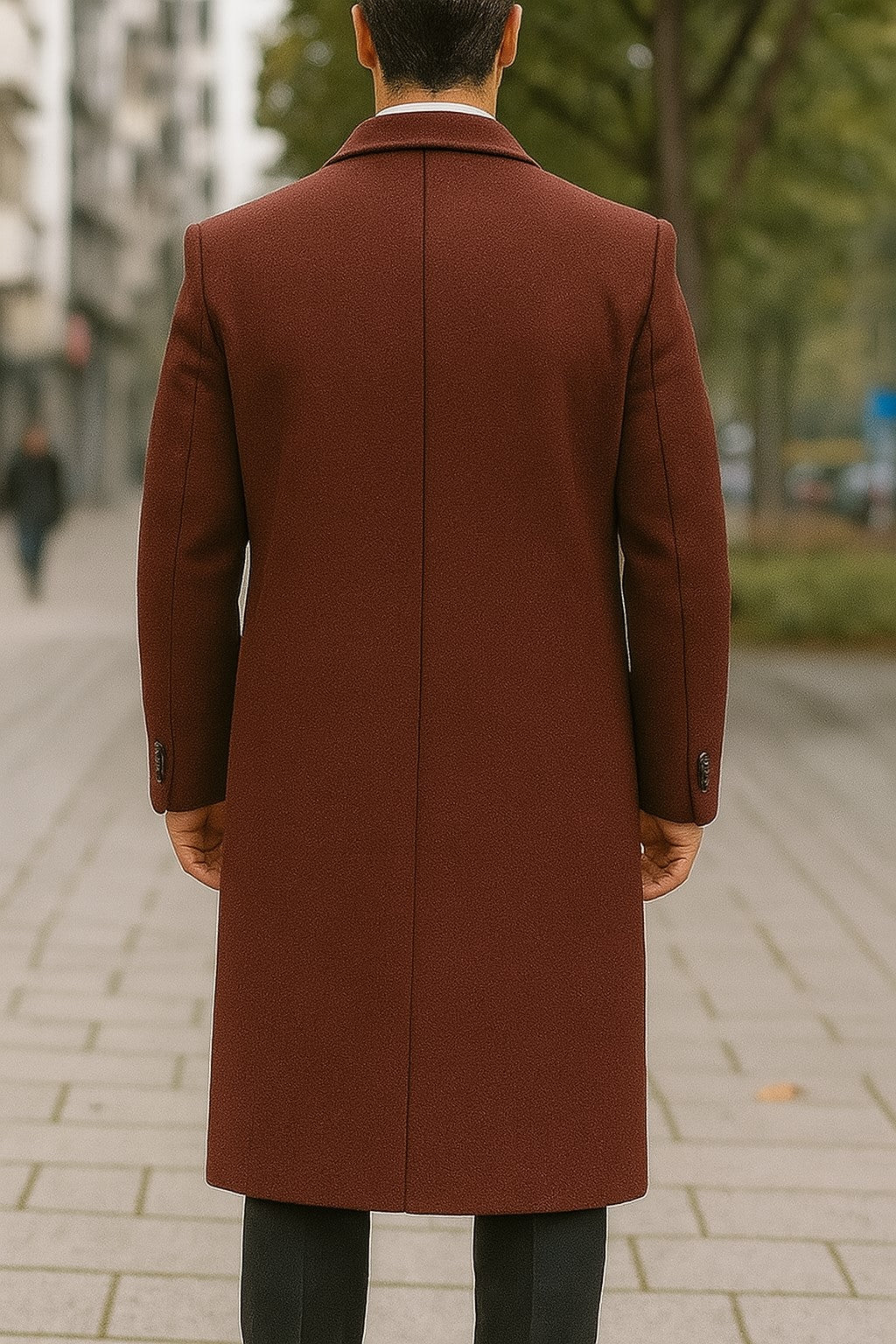 Men's Dress Coat Full Length Wool Dress Top Coat / Overcoat in Burgundy Overcoat - 44 Regular