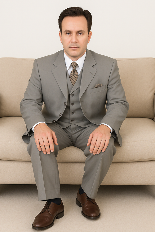 Zoot Suit - Mens Double Button Vested Fashion Grey Zoot Suit