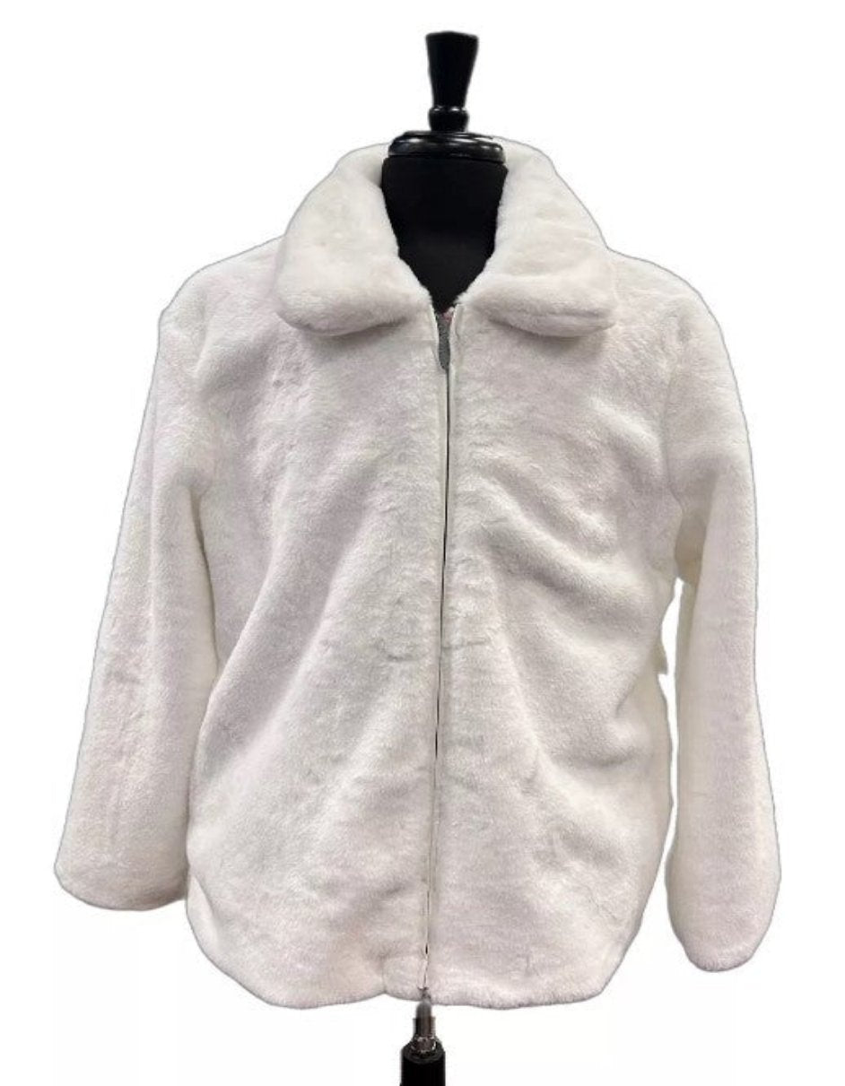 Men's White Fur Short Coat â€“ Single Breasted, Full Zip, Regular Fit - Coat Size 38