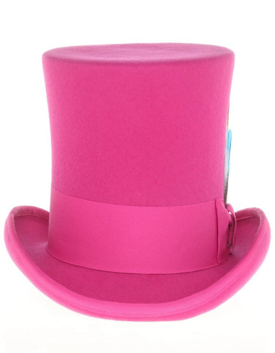 Fuchsia Dress Hat 1920s Fedora Style - Men's Tall 100% Wool Dress Top Hat in Hot Pink Fuchsia - S