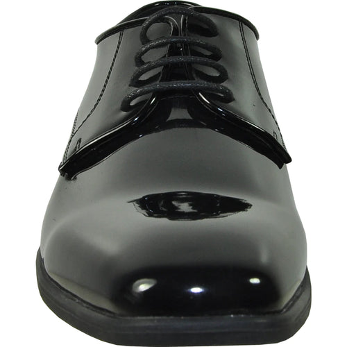 Bravo Mens Shiny Patent Plain Toe Tuxedo Dress Shoe in Black