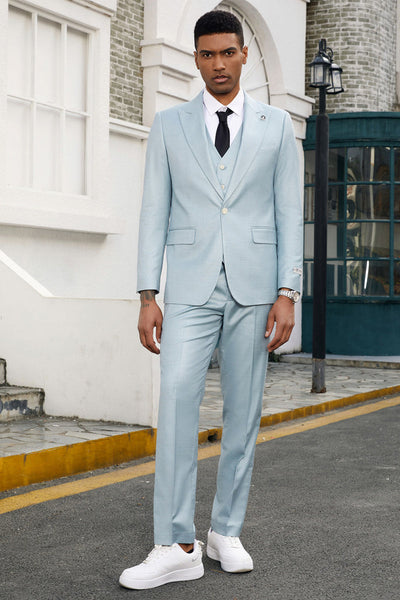 "Mens Stacy Adams Suit - Stacy Adams  Suit Men's Summer Suit - Sky Blue Vested Peak Lapel"