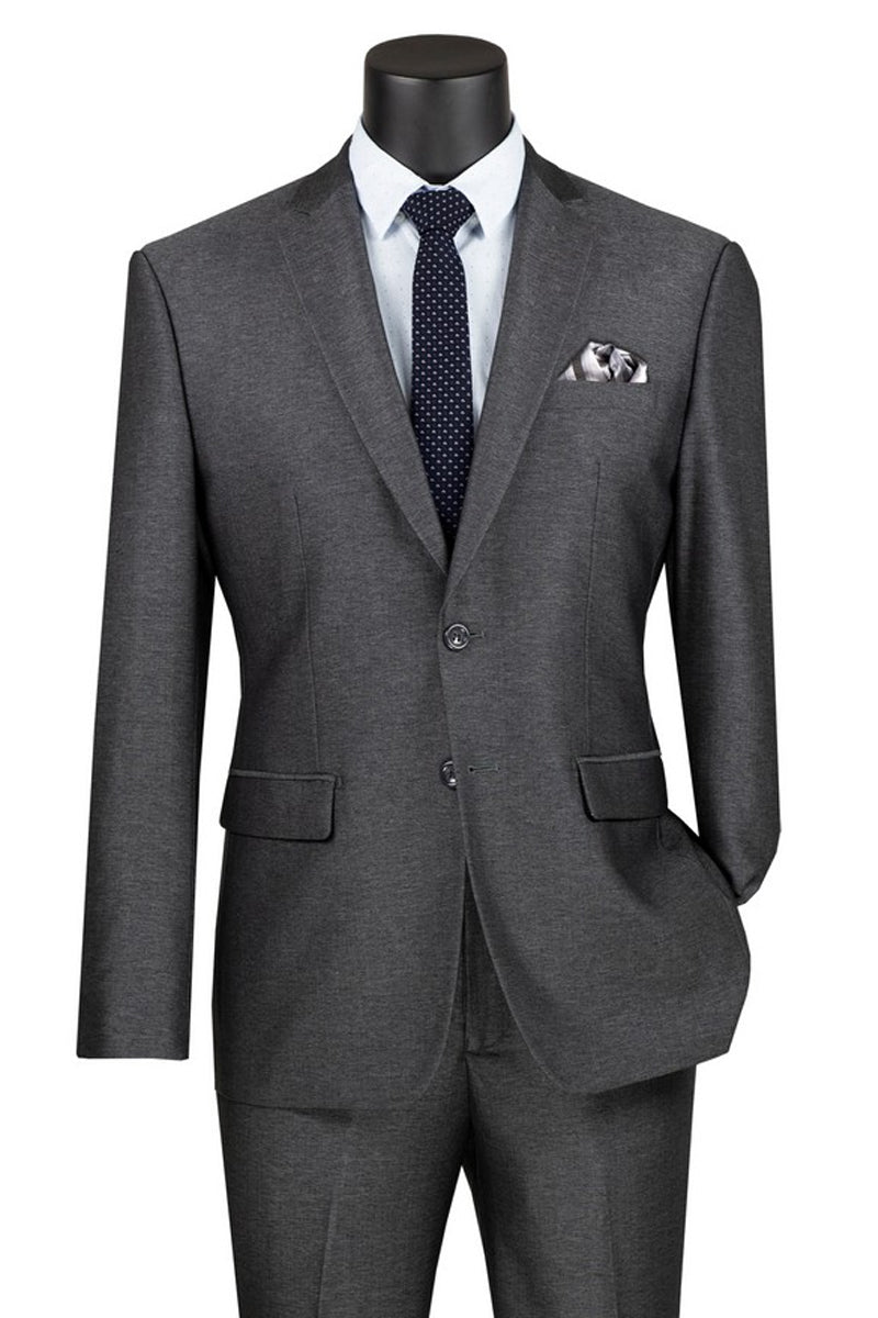 "Smoke Blue Men's Slim Fit Textured Travel Suit - Stretch Fabric" - 36 Short