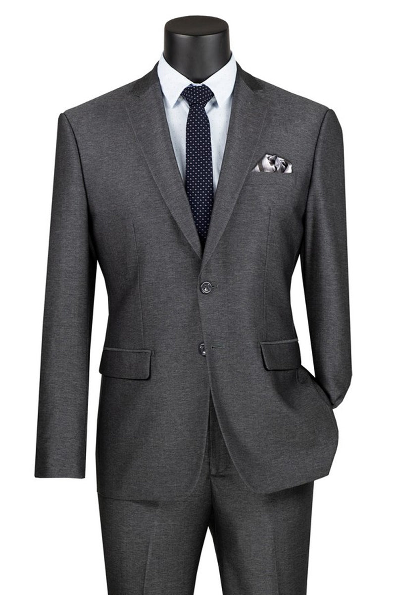 "Smoke Blue Men's Slim Fit Textured Travel Suit - Stretch Fabric"