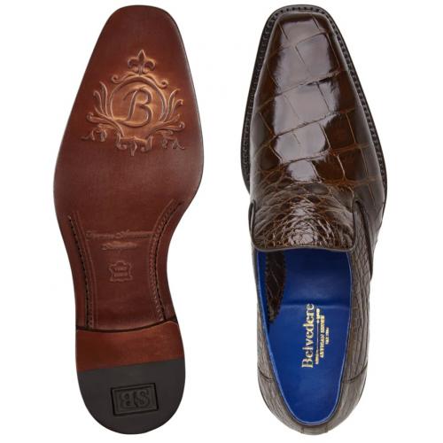 Belvedere Genova Chocolate Brown Genuine Alligator Slip-On Shoes - 6