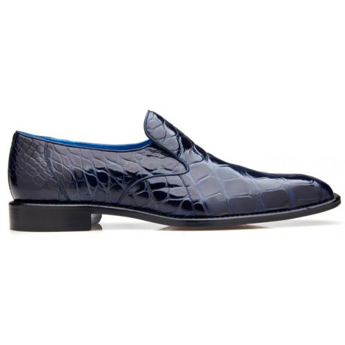 Belvedere Genova Navy Blue Genuine Alligator Slip-On Shoes - 6